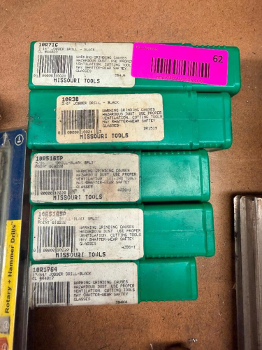 5 MISSOURI TOOLS HIGH-SPEED STEEL JOBBER DRILL BITS IN ORIGINAL CASES.