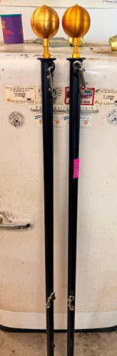 (2) 72" METAL FLAG POLE TOP SECTIONS W/ GOLD PLASTIC SPHERE TOPS.