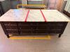 LARGE RECTANGULAR KITCHEN ISLAND/WORKTABLE FEATURING A POLISHED MARBLE TOP, DARK WOOD BASE CONSTRUCTION, MULTIPLE STORAGE DRAWERS ON ALL SIDES, AND A CENTER CABINET WITH PULL-OUT SHELF. FINISHED WITH DECORATIVE HARDWARE AND TAPERED LEGS. - 2