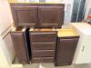 DARK ESPRESSO FINISH KITCHEN CABINET SET CONSISTING OF MULTIPLE WALL AND BASE CABINET SECTIONS WITH RAISED PANEL DOORS, ADJUSTABLE INTERIOR SHELVING, AND MATCHING DRAWER COMPONENTS. LOT INCLUDES ASSORTED CABINET BOXES, DOORS, AND DRAWER UNITS AS SHOWN. - 5