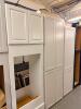 WHITE SHAKER-STYLE TALL PANTRY CABINET SET CONSISTING OF ONE DOUBLE-DOOR FULL-HEIGHT CABINET AND ONE SINGLE-DOOR FULL-HEIGHT CABINET. CABINETS FEATURE RECESSED PANEL DOORS WITH A PAINTED WHITE FINISH - 3