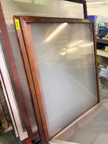 (20 38 IN. W X 1-3/4 IN. D X 48 IN. ANTIQUE WOOD STORM WINDOW SASH WITH SINGLE-PANE GLASS AND A STAINED WOOD FRAME