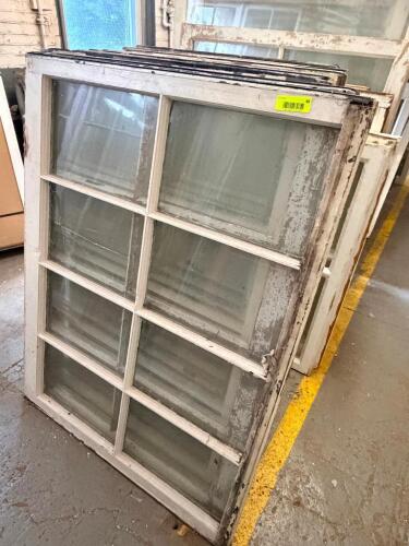 (2) 37 IN. W X 48 IN. H X 1-3/4 VINTAGE WOOD DOUBLE-HUNG WINDOW SASH WITH 8-LITE CONFIGURATION. PAINTED WHITE FINISH.