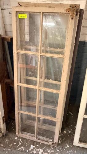 (2) 24 IN. W X 53 IN. VINTAGE WOOD WINDOW SASH WITH 8-LITE TRUE DIVIDED GLASS. PAINTED WHITE FINISH.