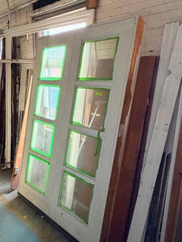 60 IN. W &times; 80 IN EXTERIOR WOODEN FRENCH PATIO DOORS WITH INSULATED GLASS LITES, PREHUNG IN FRAME.