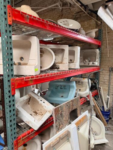 CONTENTS OF PALLET RACKING - RECLAIMED VINTAGE VANITY SINKS