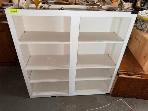WHITE MELAMINE ADJUSTABLE SHELVING CABINET.