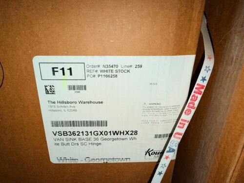 KOUNTRY WOOD PRODUCTS GEORGETOWN 36-INCH WHITE VANITY SINK BASE CABINET (NEW IN BOX).