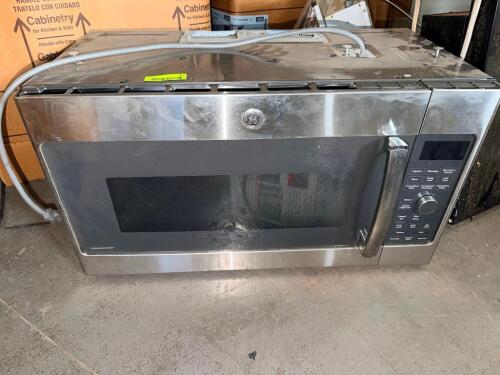 GE STAINLESS STEEL OVER-THE-RANGE CONVECTION MICROWAVE OVEN WITH ELECTRONIC TOUCH CONTROLS, GLASS TURNTABLE, AND STAINLESS STEEL INTERIOR