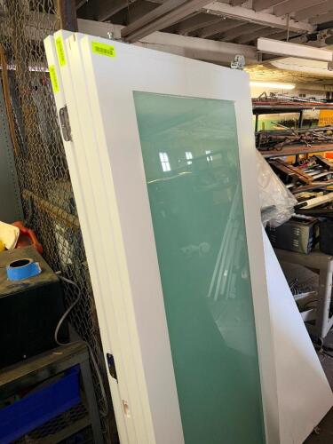 (2) NEW WHITE INTERIOR DOORS W/ FROSTED GLASS CENTERS