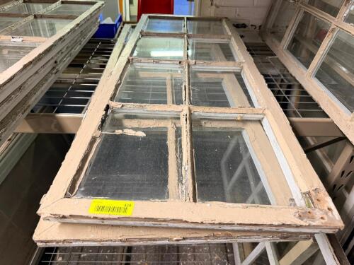 (4) ASSORTED VINTAGE WOOD WINDOW SASHES WITH MULTI-LITE GLASS PANELS