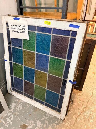 VINTAGE STAINED GLASS WINDOW W/ FRAME