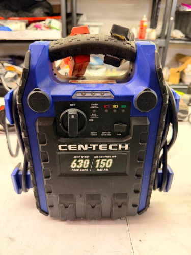 12V PORTABLE JUMP STARTER WITH BUILT-IN AIR COMPRESSOR.