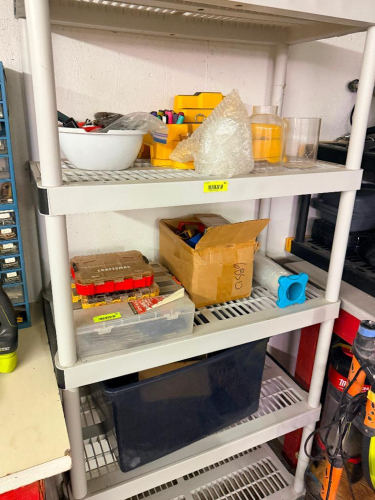 CONTENTS OF SHELF -ASSORTED TOOLING AND MISC.