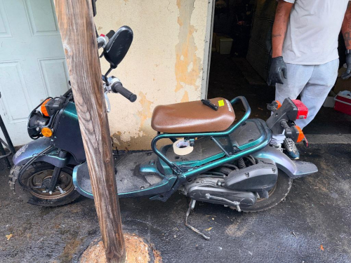 49 CC HONDA RUCKUS GAS-POWERED SCOOTER WITH AUTOMATIC TRANSMISSION, REAR CARGO RACK, DUAL HEADLIGHTS, FRONT AND REAR TURN SIGNALS, ELECTRIC START,