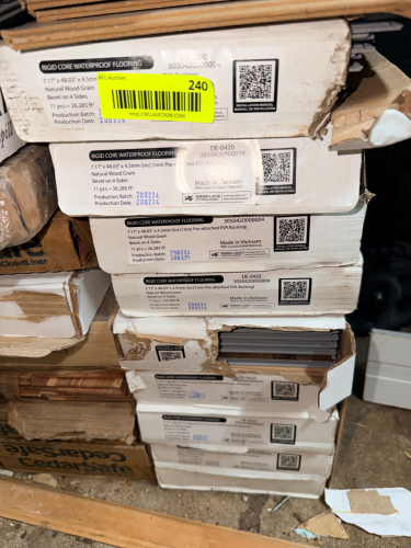 (9) BOXES OF RIGID CORE WATERPROOF VINYL PLANK FLOORING, NATURAL WOOD GRAIN