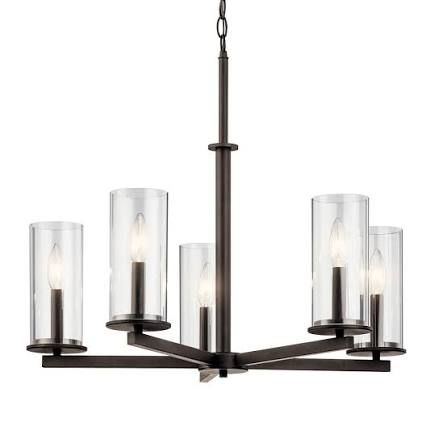 KICHLER 5-LIGHT CHANDELIER WITH CLEAR GLASS SHADES