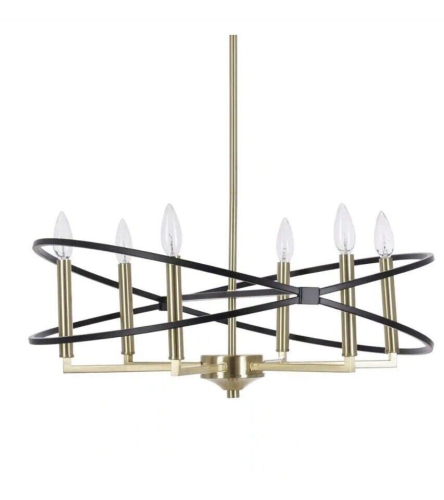 KENDALL 6-LIGHT ORB CHANDELIER WITH MATTE BLACK ACCENTS AND ADJUSTABLE HANGING HEIGHT.