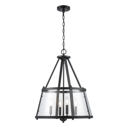 (2) MONTEAUX LIGHTING 4-LIGHT PENDANT WITH BLACK FINISH AND CLEAR GLASS PANELS.