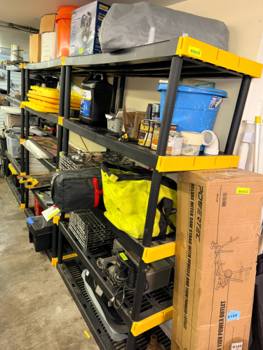(3) 36" FOUR TIER PLASTIC SHELVES.