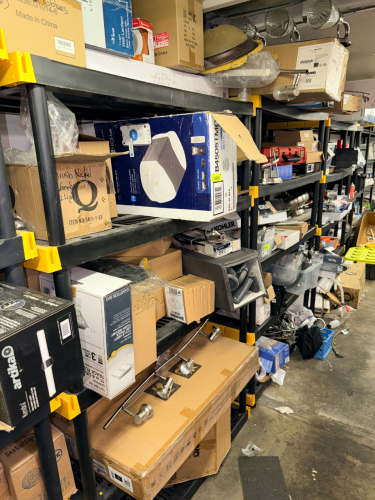 (4) 36" FOUR TIER PLASTIC SHELVES.