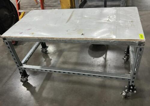 (1) ROLLING METAL FRAME TABLE