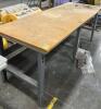(1) INDUSTRIAL WORKBENCH STEEL FRAME, WOOD TOP, ADJUSTABLE HEIGHT