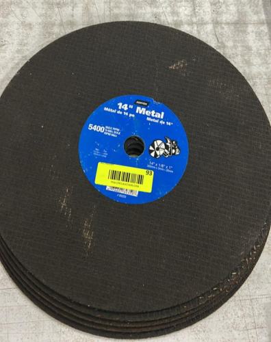 (5) NORTON 14 INCH METAL CUT-OFF WHEELS, 1/8 INCH THICK, 1 INCH ARBOR