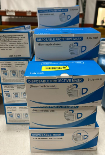 (1) 3-PLY DISPOSABLE PROTECTIVE MASKS, 50PCS BOX