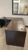 (1) DARK BROWN L-SHAPED OFFICE DESK WITH BLACK MESH-BACK CHAIR - 2