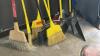 (1) LOT OF ASSORTED BROOMS AND DUST PANS - 2