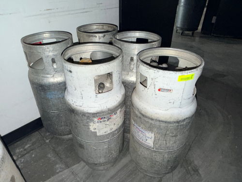 (5) EMPTY PROPANE TANKS ( EMPTY )