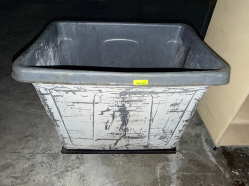 SMALL GREY PLASTIC HOPPER CART.