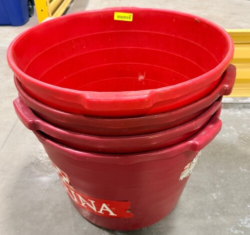 (4) RED PLASTIC BEER TUBS