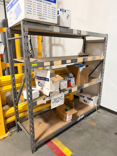 72" X 24" FOUR TIER METAL SHELF W/ COMPOSITE WOOD INSERTS.