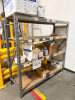 72" X 24" FOUR TIER METAL SHELF W/ COMPOSITE WOOD INSERTS.