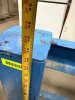 20' X 42" HEAVY-DUTY STEEL SAFETY GUARD RAIL SYSTEM WITH THREE UPRIGHT POSTS, DUAL HORIZONTAL RAILS, AND BASE PLATES FOR FLOOR ANCHORING. BLUE POWDER-COATED FINISH. INCLUDES (2) HORIZONTAL RAILS AND (3) UPRIGHT POSTS - 3