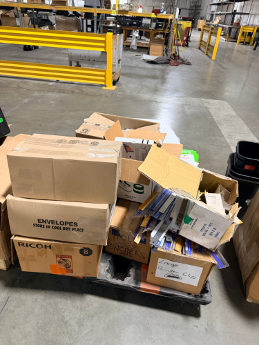 (6) PALLETS OF ASSORTED OFFICE SUPPLIES AND PAPER PRODUCT.