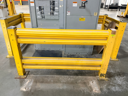 (4) SECTIONS OF STEEL SAFETY WAREHOUSE FENCING. 48" TO 70"