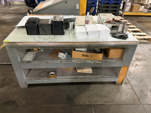 72" X 48" WOODEN FABRICATION TABLE.