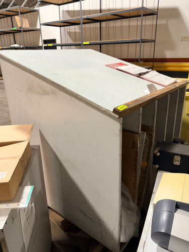 60" WOODEN DRAFTING DESK W/ LOWER STORAGE.