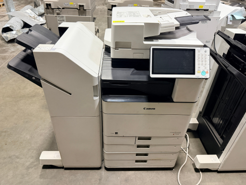 CANON IMAGERUNNER ADVANCE C5550I COLOR MULTIFUNCTION COPIER/PRINTER/SCANNER WITH FINISHER, BUFFER PASS UNIT, SUPER G3 FAX BOARD, AUTOMATIC DOCUMENT FEEDER, AND (4) PAPER DRAWERS.