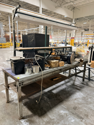 10' METAL TABLE W/ CONTENTS - ASSORTED SCRAP METAL.