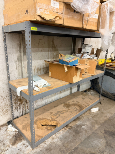 72" X 24" THREE TIER LIGHT DUTY RACKING W/ WOODEN SHELVING INSERTS.