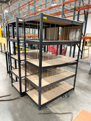 (2) 48" X 24" FIVE TIER ROLL ABOUT METAL SHELVING UNITS.