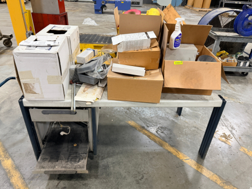 60" METAL TABLE AND CONTENTS.