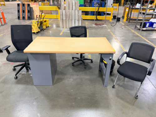 60" COMPOSITE WOOD DESK W/ (3) CHAIRS