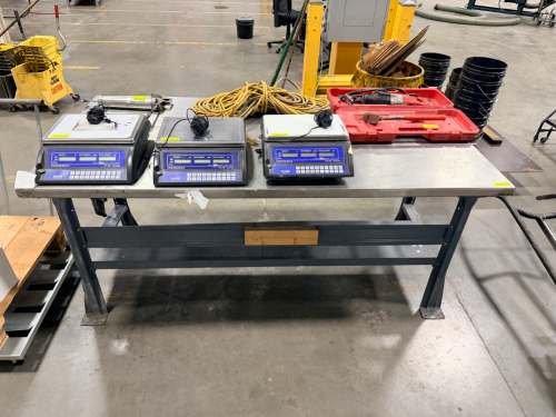 72" X 30" METAL SHOP TABLE.