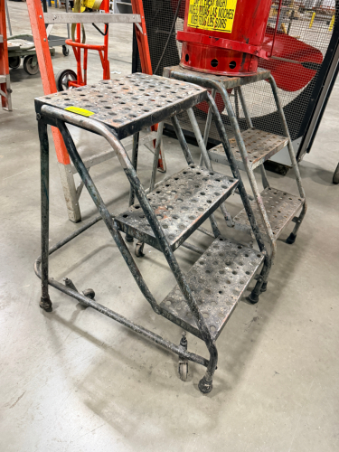 (2) ROLLING THREE STEP LADDERS / STOOLS