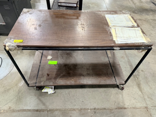 48" LAMINATE WOOD ROLLING TABLE.